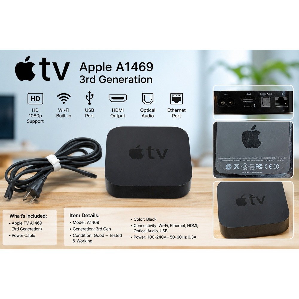 Apple TV 3rd Generation (A1469) – Tested Working – Power Cord Included